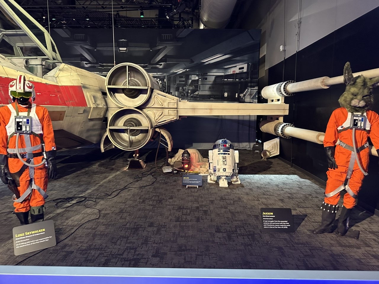 Rear view of X-wing engines with Luke Skywalker pilot gear and R2-D2